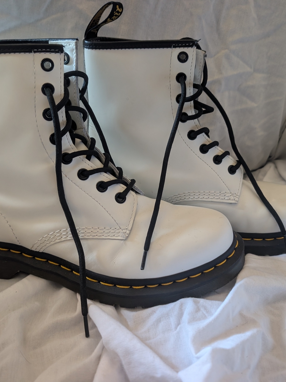 Dr. Martens White Lace-Up Combat Boots with Black Trim